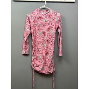 BesserBay Rash Guard Girls XL Pink Paisley Long Sleeve Swim Dress Ruched 50 UPF